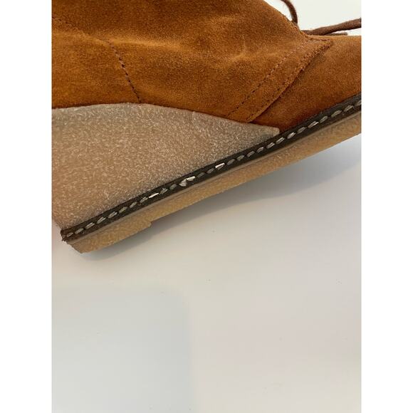 J Crew Size 8 Brown Suede Ankle Bootie Heels Lace Up Rubber Heels - Picture 10 of 10